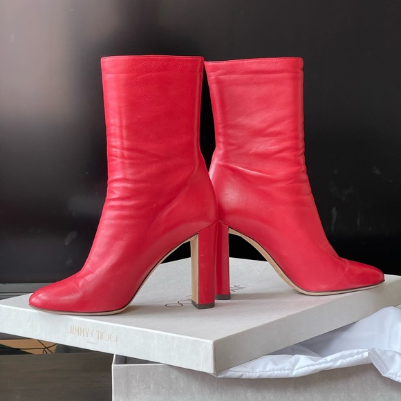 Jimmy Choo Shoes Jimmy Choo Dayno Red Leather Mid-Calf Boots - Picture 2 of 6